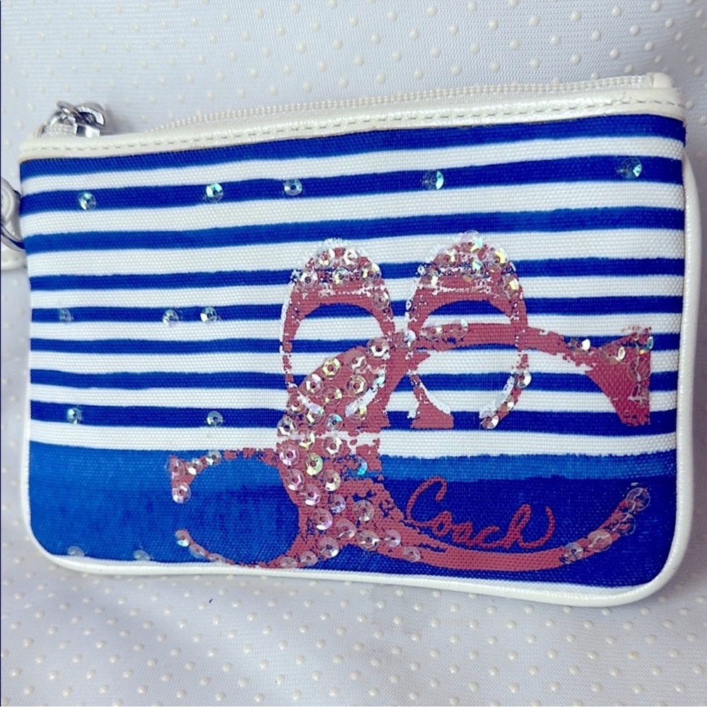 Coach Striped Blue and White Wristlet - Picture 2 of 7